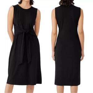 Eileen Fisher Stretch Jersey Knit Black Tie-Front Fit Dress Lagenlook Women's  S